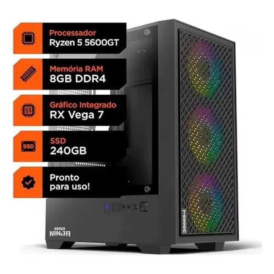 Pc Gamer Soldier, Ryzen 5 5600gt, 8GB DDR4, SSD 240GB, Radeon Graphics Vega 7