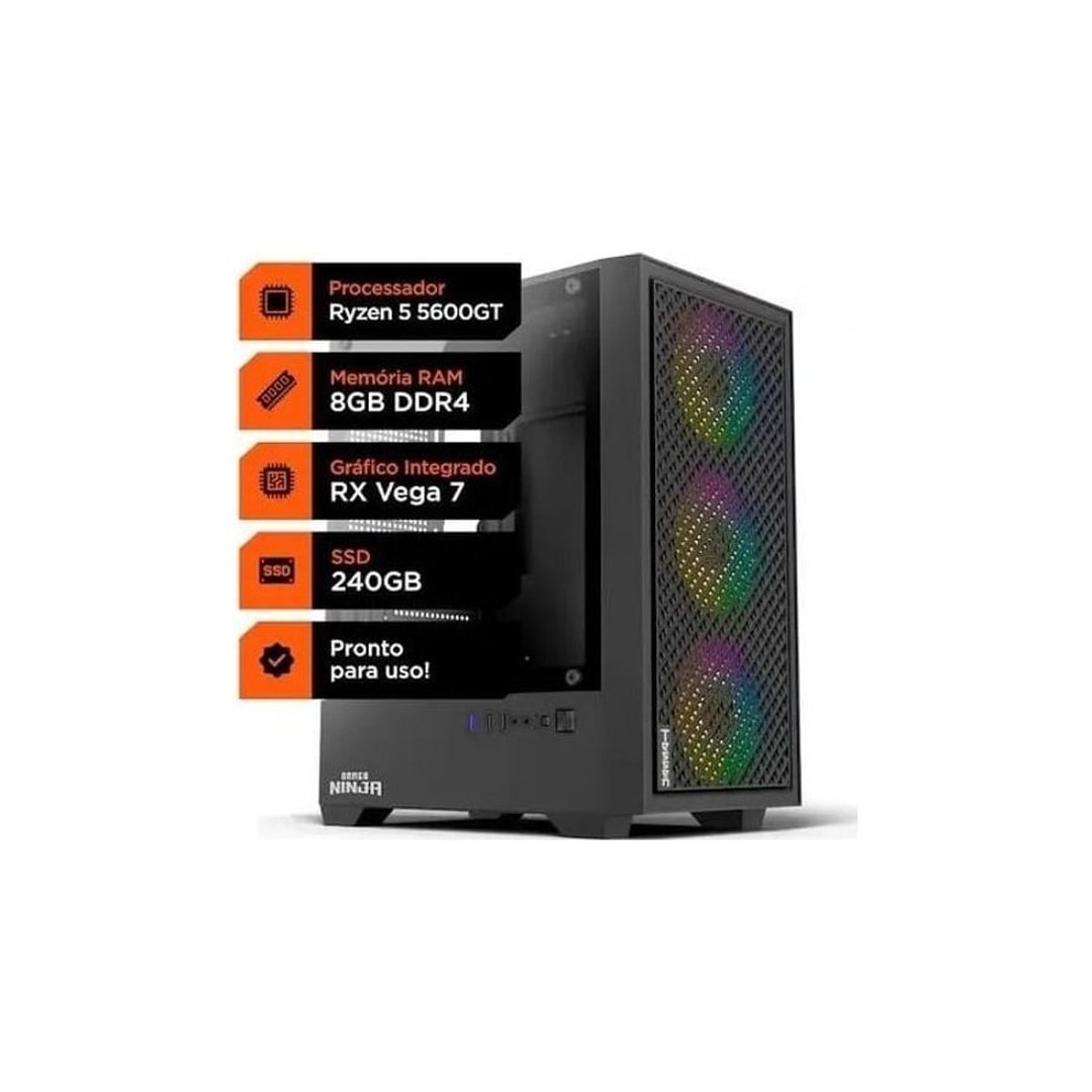 Pc Gamer Soldier, Ryzen 5 5600gt, 8GB DDR4, SSD 240GB, Radeon Graphics Vega 7