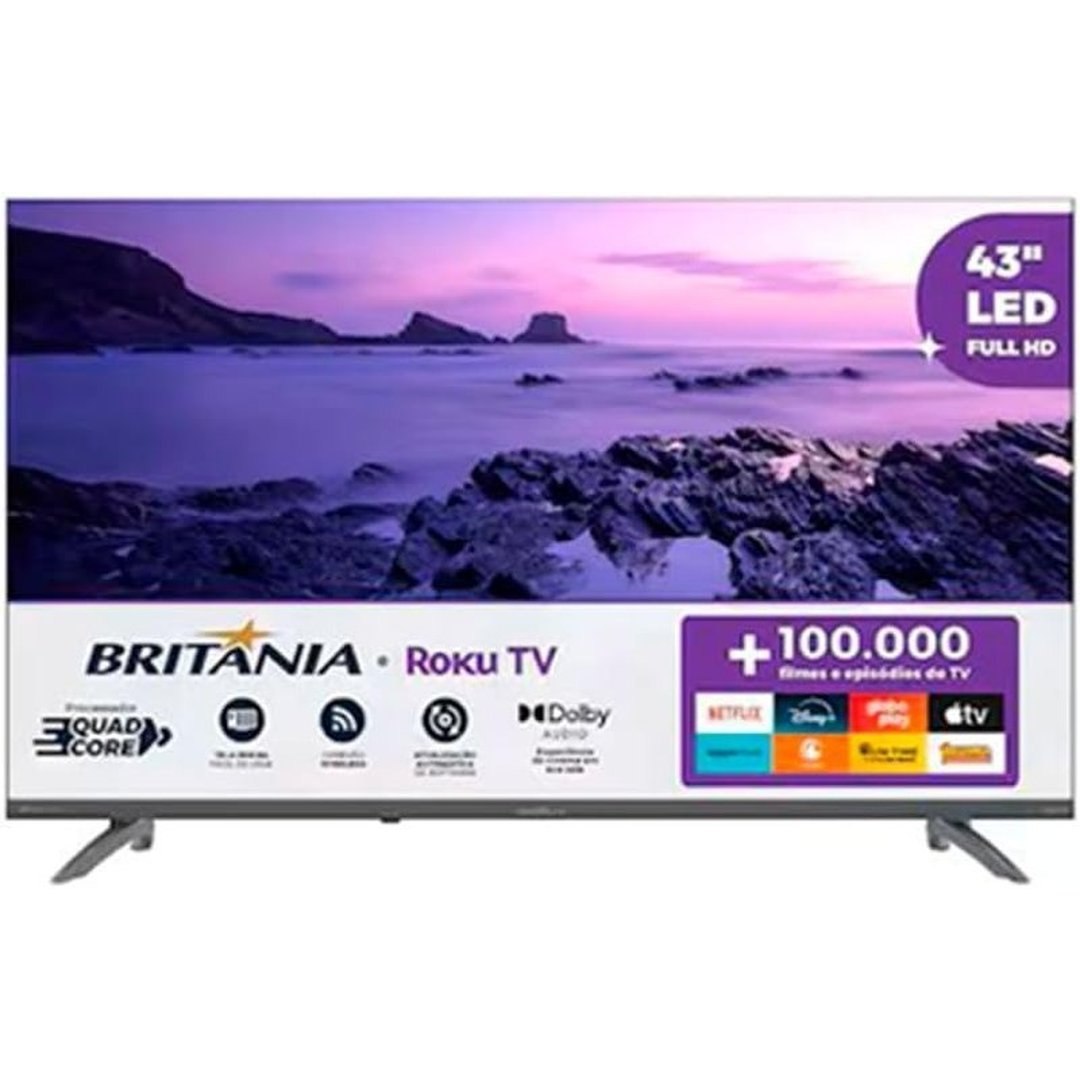Smart Tv 43" Britânia Roku Tv Hdr10 Dolby Áudio B43cra