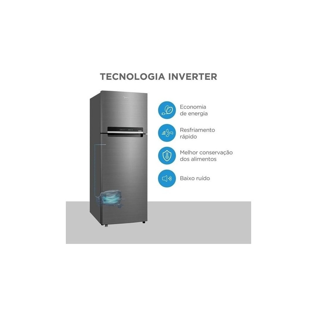 Geladeira Frost Free Duplex 394L Inverter Cor Prata Midea