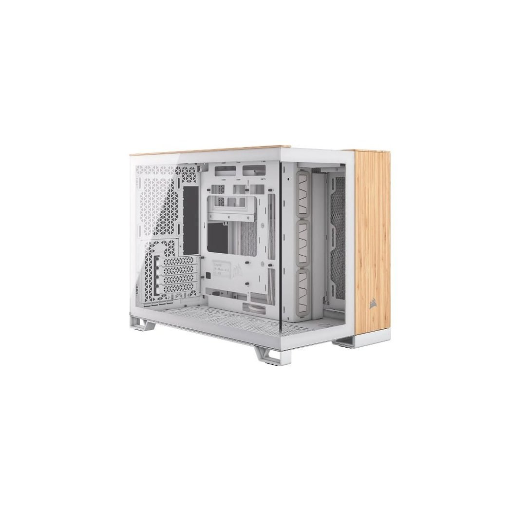 Gabinete Gamer Corsair 2500X Mid Tower, M-ATX, Lateral em Vidro temperado, Sem FANs, Branco e Madeira