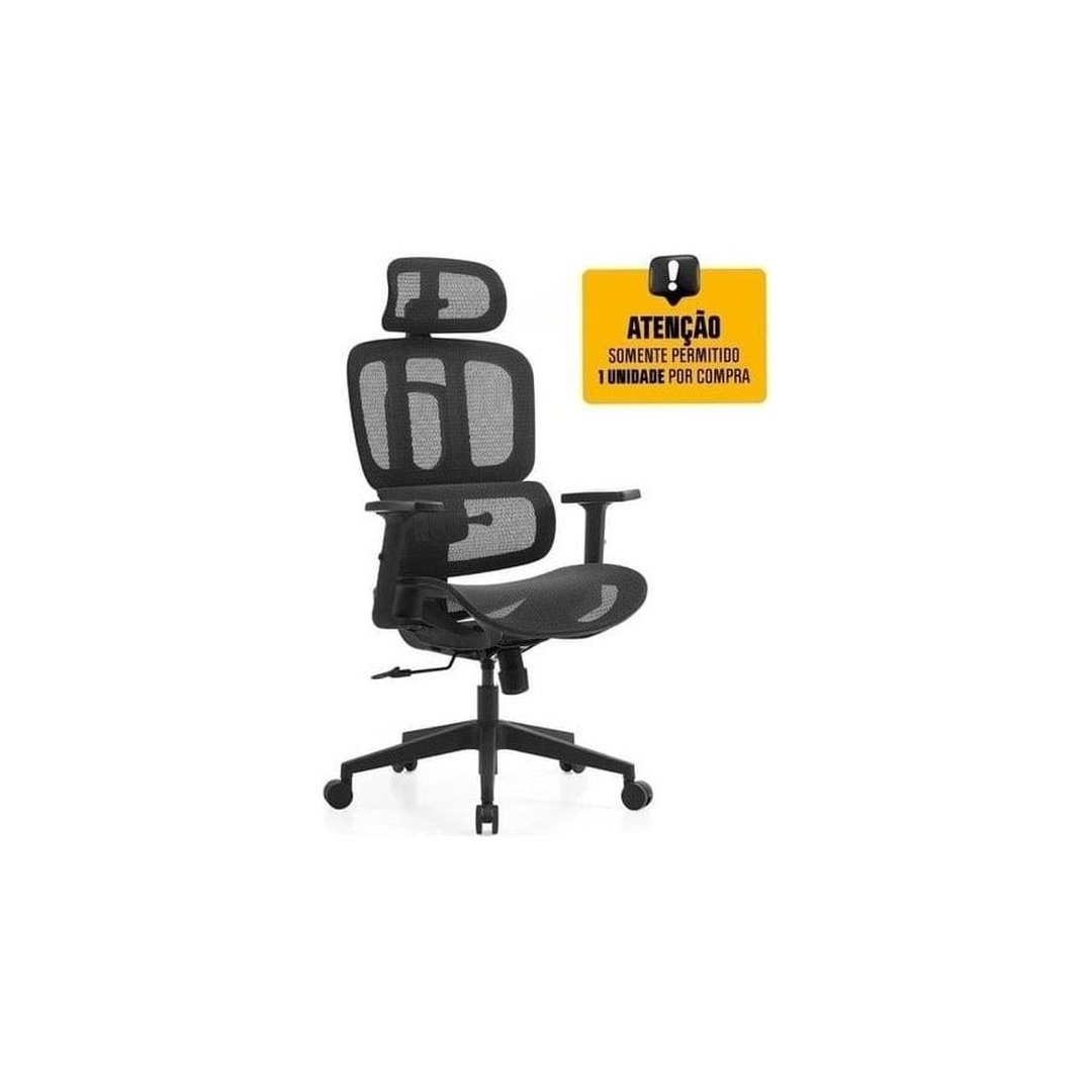 Cadeira de Escritório Dr. Office Business, Preta, Mesh, 2d com Altura Ajustável, Suporta Até 120kg