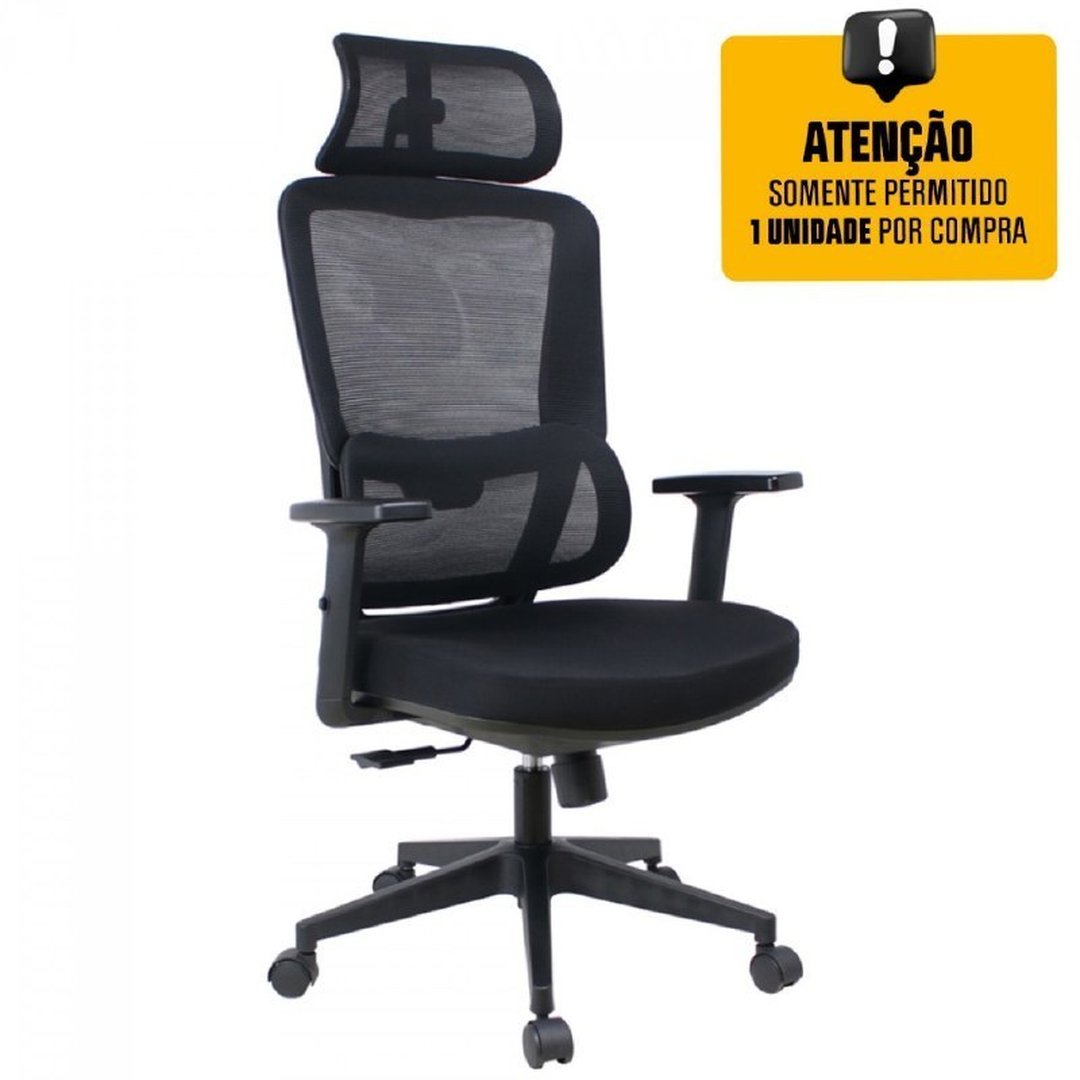 Cadeira de Escritório Dr. Office Work Pro, Ajustável, Mesh, Reclinável, Preta
