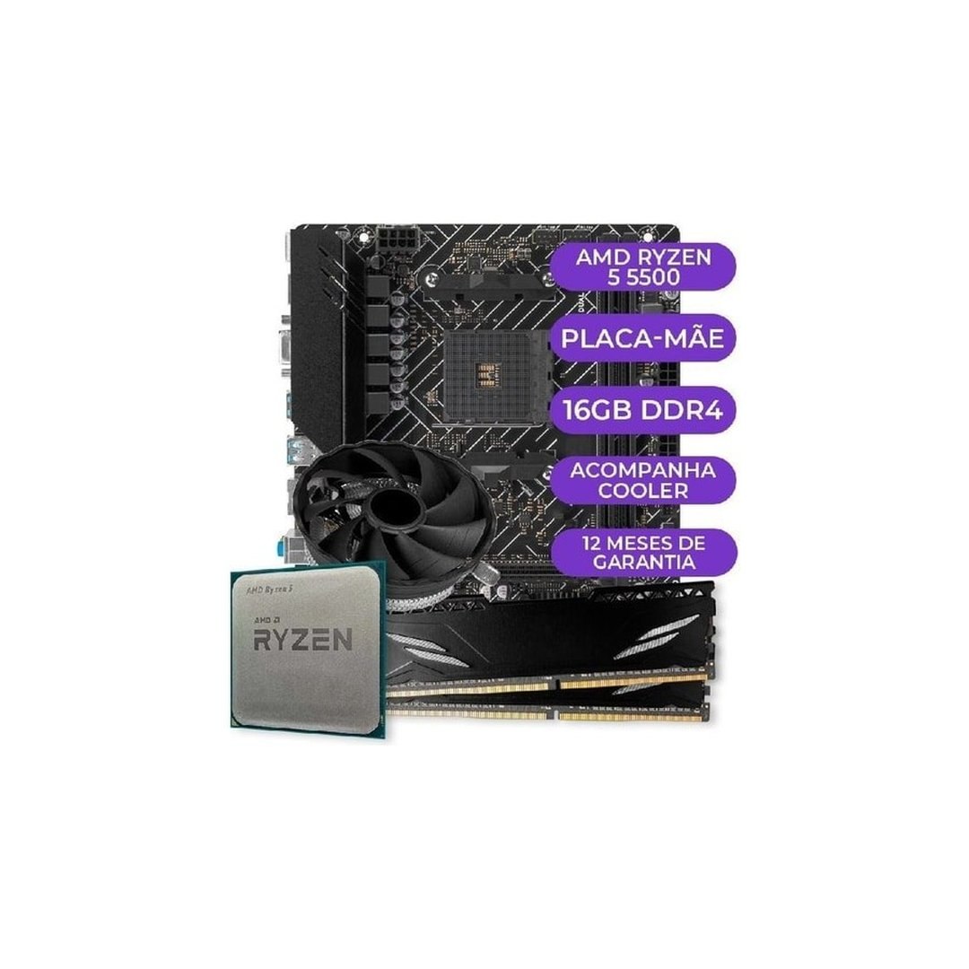 Kit Upgrade Gamer, Processador AMD Ryzen 5 5500, A520M, 16GB DDR4