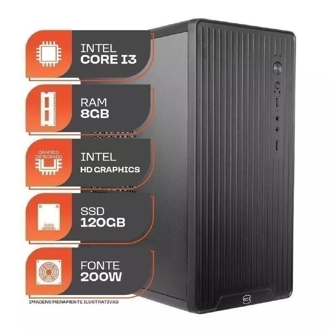 Pc Home Escritório Essential S, INTEL Core I3, 8GB de Ram, SSD 120GB