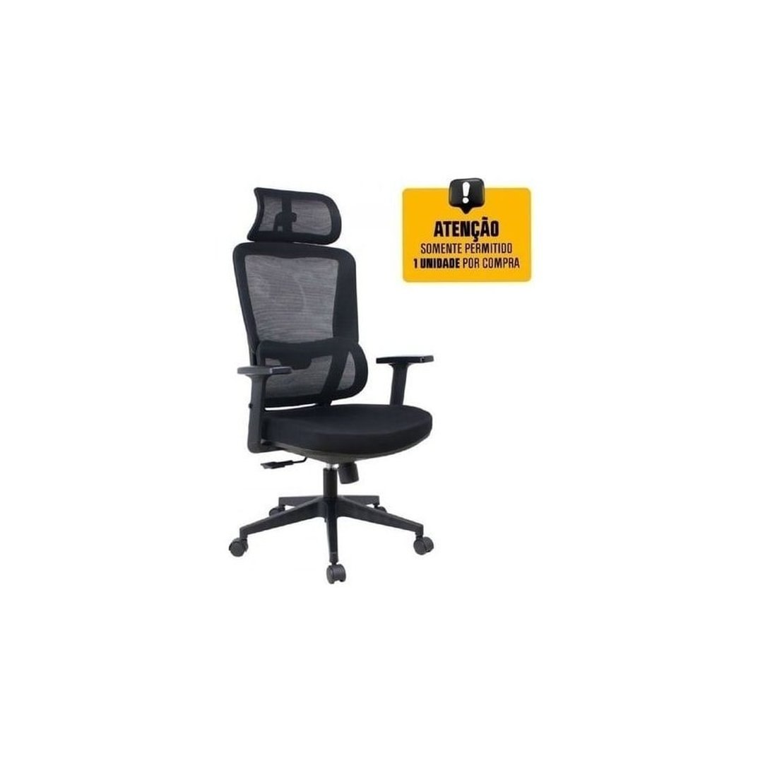 Cadeira de Escritório Dr. Office Work Pro, Ajustável, Mesh, Reclinável, Preta