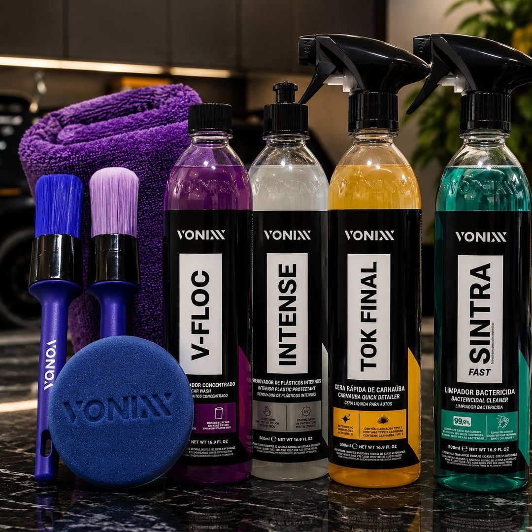 Kit Lavagem Automotiva Completa Vonixx Cera Carnauba Tok Final V-Floc Revitalizador de Plasticos intense Sintra fast