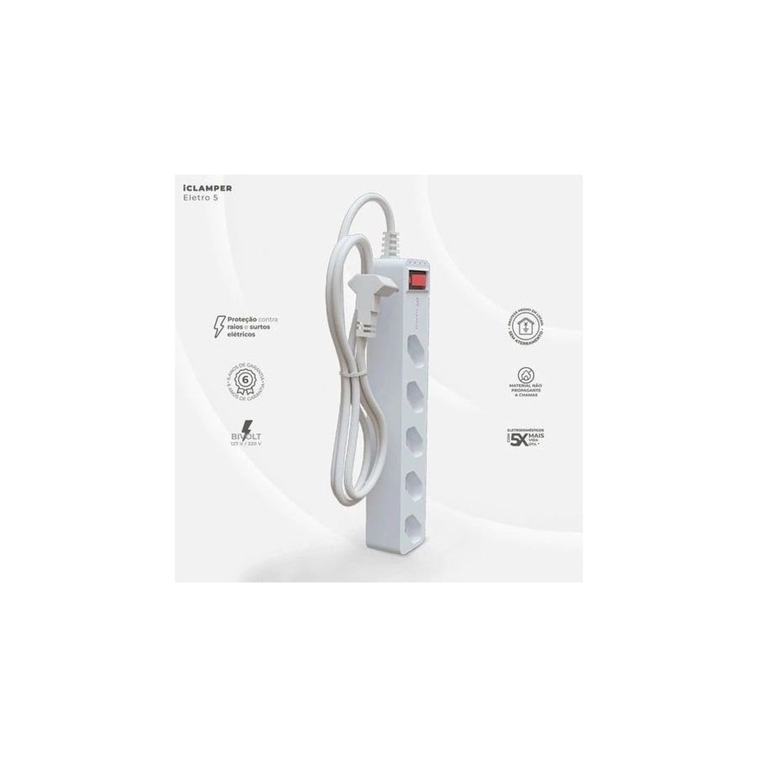 iCLAMPER Eletro 5 Filtro de linha com DPS Bivolt 10A Branco
