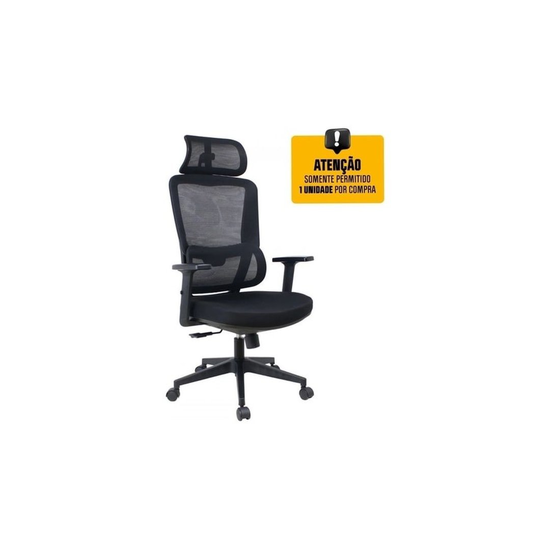 Cadeira de Escritório Dr. Office Work Pro, Ajustável, Mesh, Reclinável, Preta, DR-CH-WKPR2DB