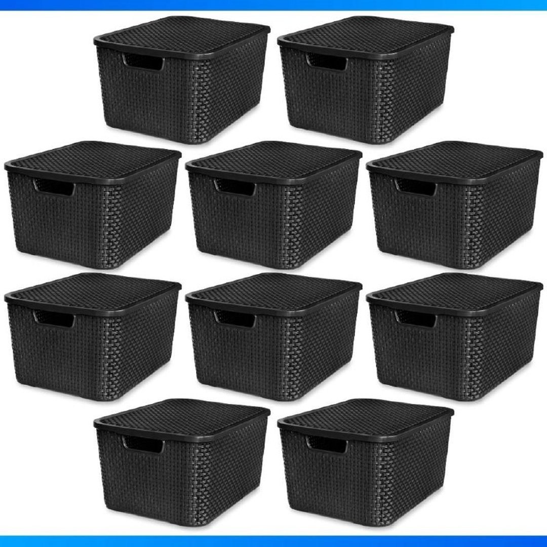 Kit 10 Caixas Organizadora Rattan 7 Litros C/ Tampa Preta - OFERTA - ENVIO IMEDIATO