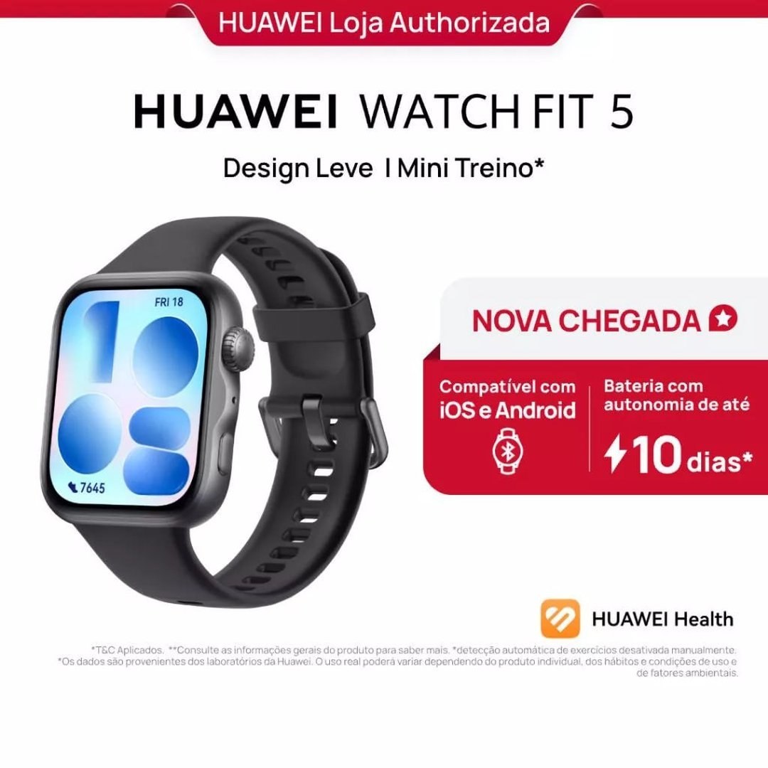 HUAWEI WATCH FIT 5 Smartwatch Relogio AMOLED de 182" Design Leve Mini Treino 64 GB GPS