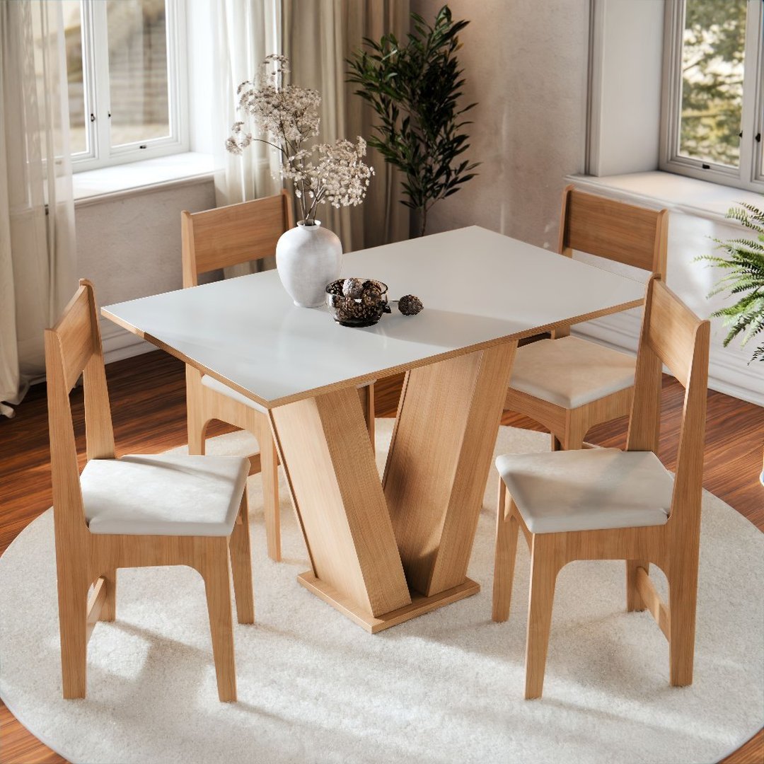 Ativaram novamente! Conjunto Sala de Jantar 4 Lugares Cadeiras Estofadas Mesa