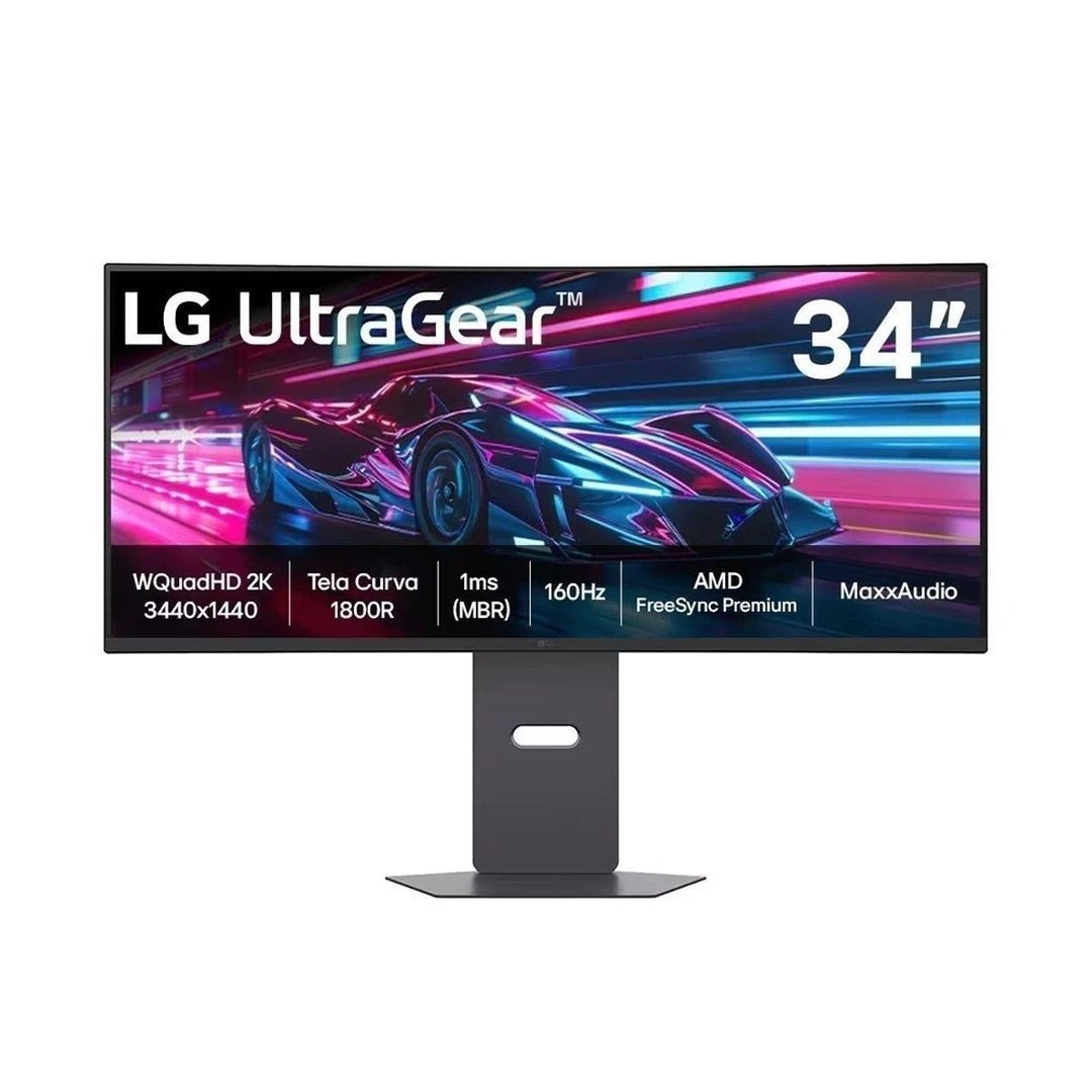 Monitor Gamer Curvo LG UltraGear 34, QHD, UltraWide, 160Hz, 1ms, FreeSync Premium, HDR10, Altura Ajustável, Som Integrado