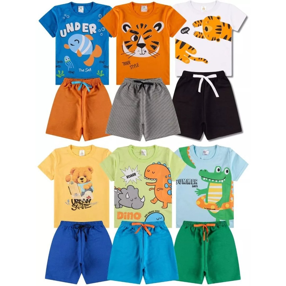 Kit Sortido 4, 10 ou 16 Peças de Roupas Infantil Bebê Menino Camisetas + Bermudas ou Roupa Bebê Conjunto Verão dia Calor