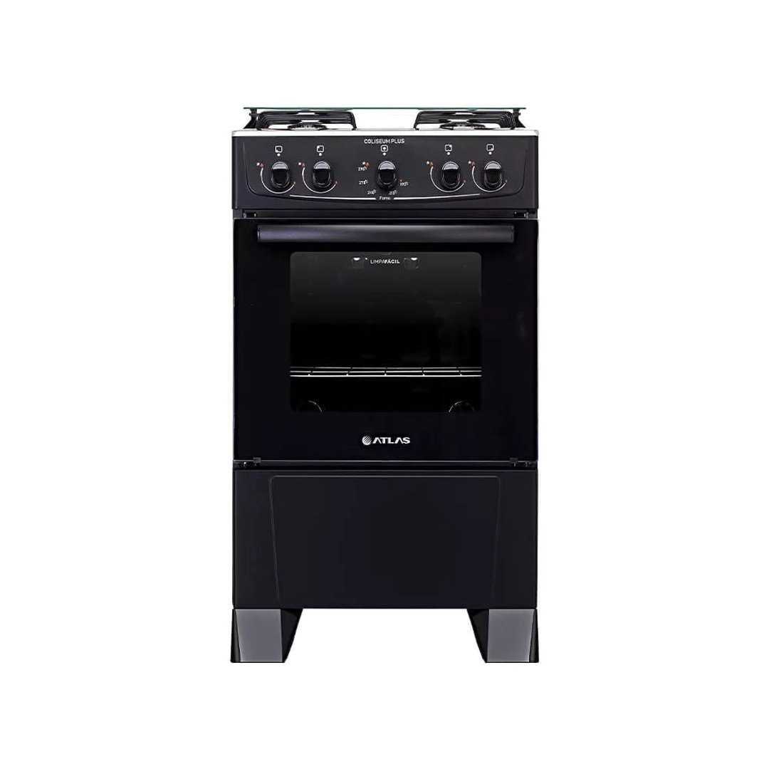 Fogão De Piso Atlas Coliseum Plus 4 Bocas Com Mesa Inox Preto