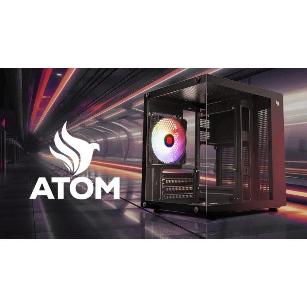 Gabinete Gamer Aquário Pichau Atom, Mini-Tower, Lateral de Vidro, Com 1 Fan, Preto