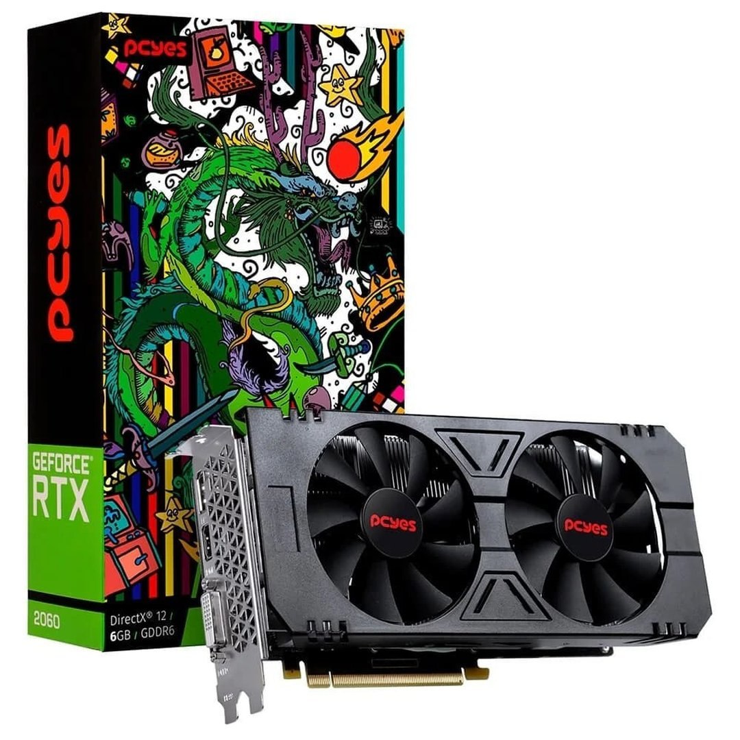Placa de Vídeo PCyes NVIDIA RTX 2060 Graffiti Series, 6GB, GDDR6, Preto PA2060RTX6GDF