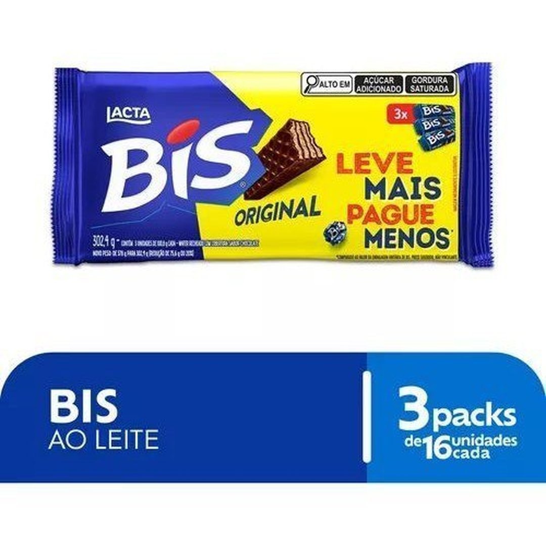 Kit 3 Chocolates Bis Ao Leite 302,4G Tripack 100,8G Cada