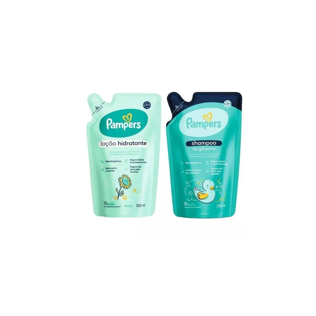 Kit Pampers Refil Shampoo Glicerina 350ml + Loção Hidratante Infantil 350ml