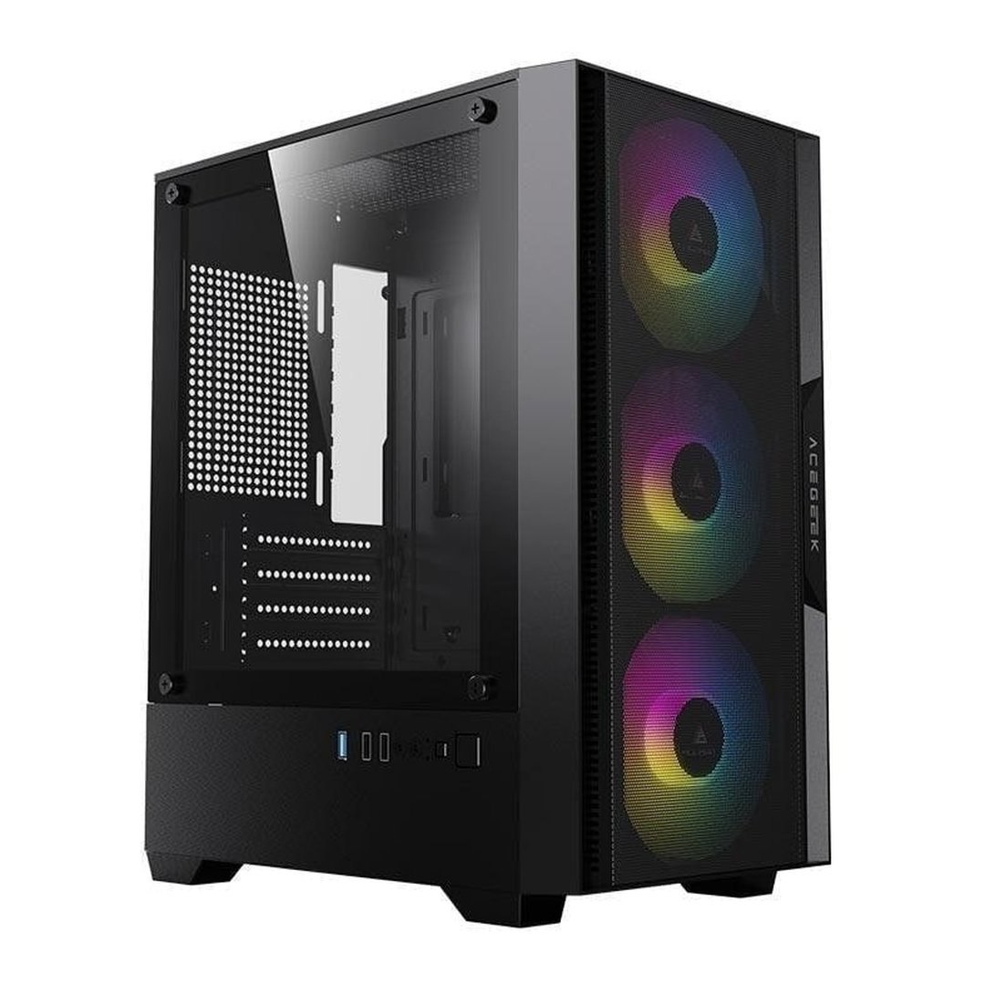 Gabinete Gamer Acegeek Stratus Mesh, Rainbow, Mid-Tower, Lateral de Vidro, Com 3 Fans, Preto