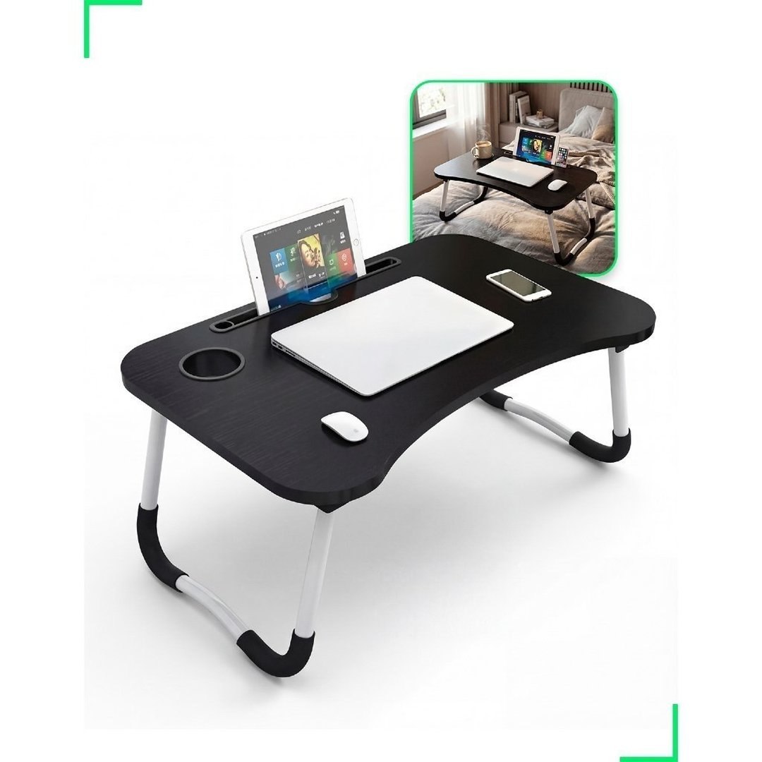 Mesa Dobrável Suporte para Notebook Portátil Para Tablets com Porta-Copo Bege ou Preto