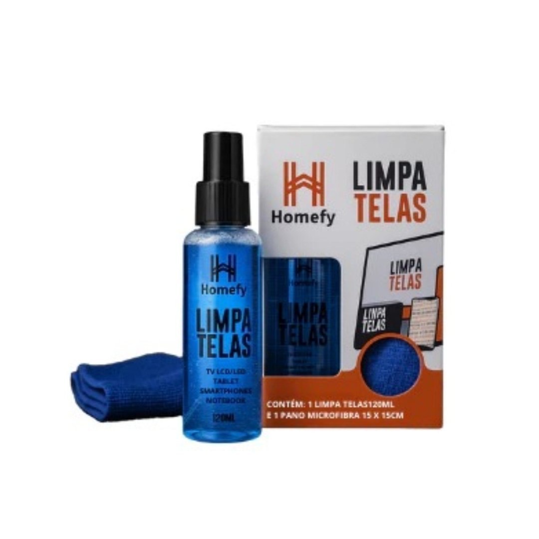 Limpa Telas Homefy 120ml com Pano Limpeza Sem Manchas para Tv, Notebook e Celular Anti-estático