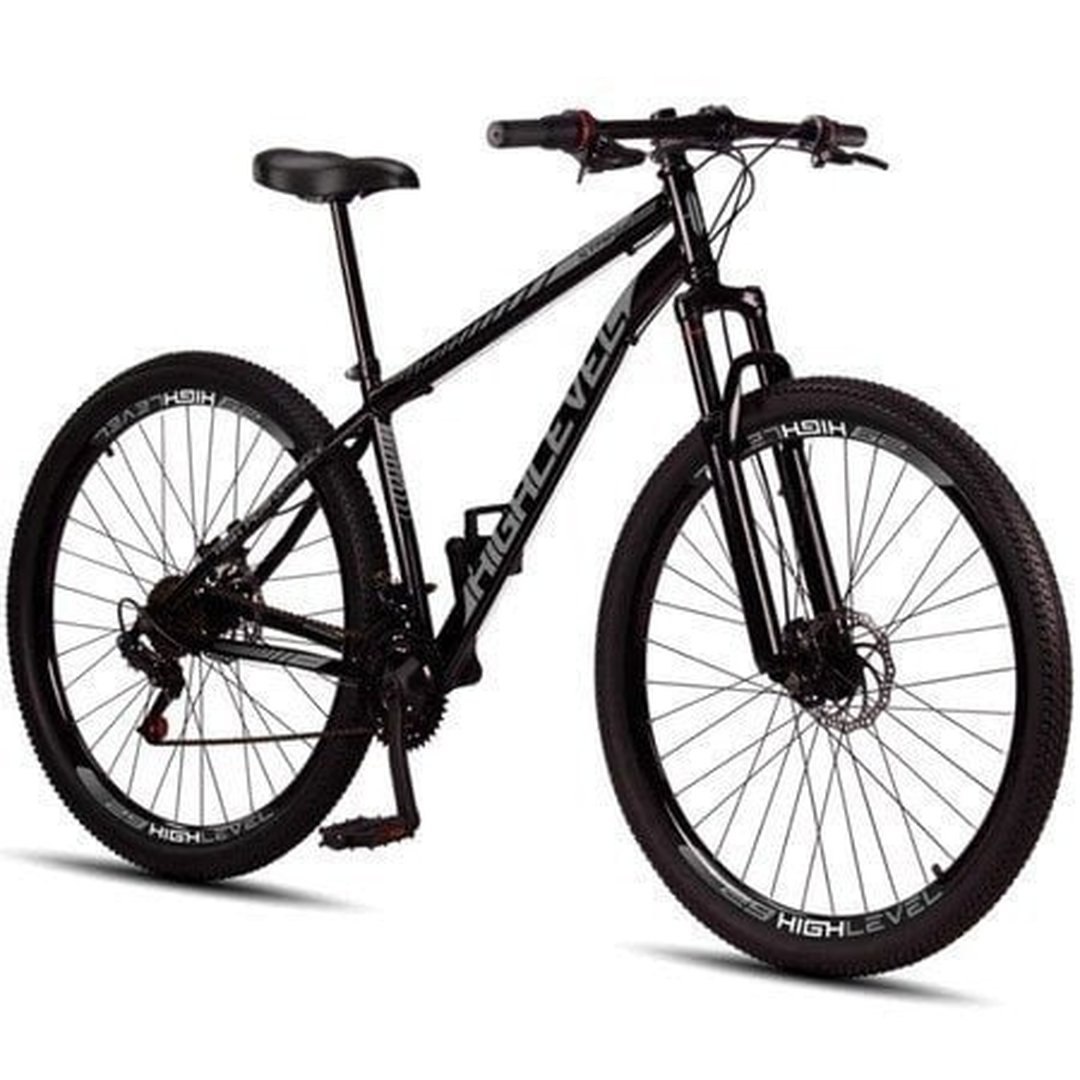 Bicicleta Aro 29 Highlevel Aço Carbono Freios a Disco Suspensão Dianteira 21 Marchas