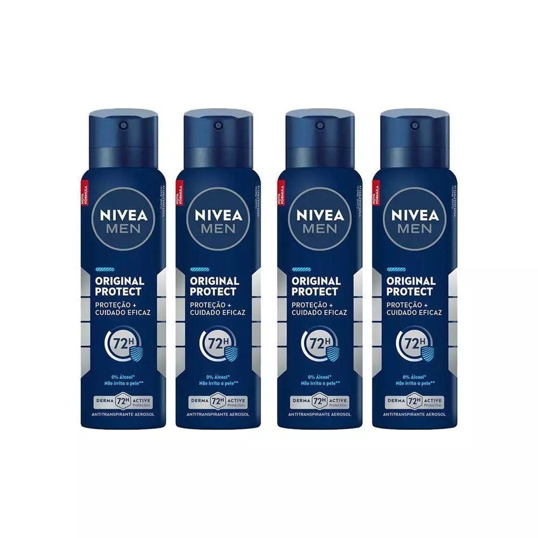 Kit 4 Desodorantes NIVEA MEN Antitranspirante Aerossol Original Protect 150ml