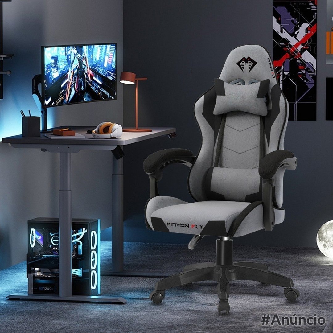 Cadeira Gamer Ergonômica Reclinável Tecido Respirável Suporte 150kg, Apoio Lombar e Pés, Base Metálica