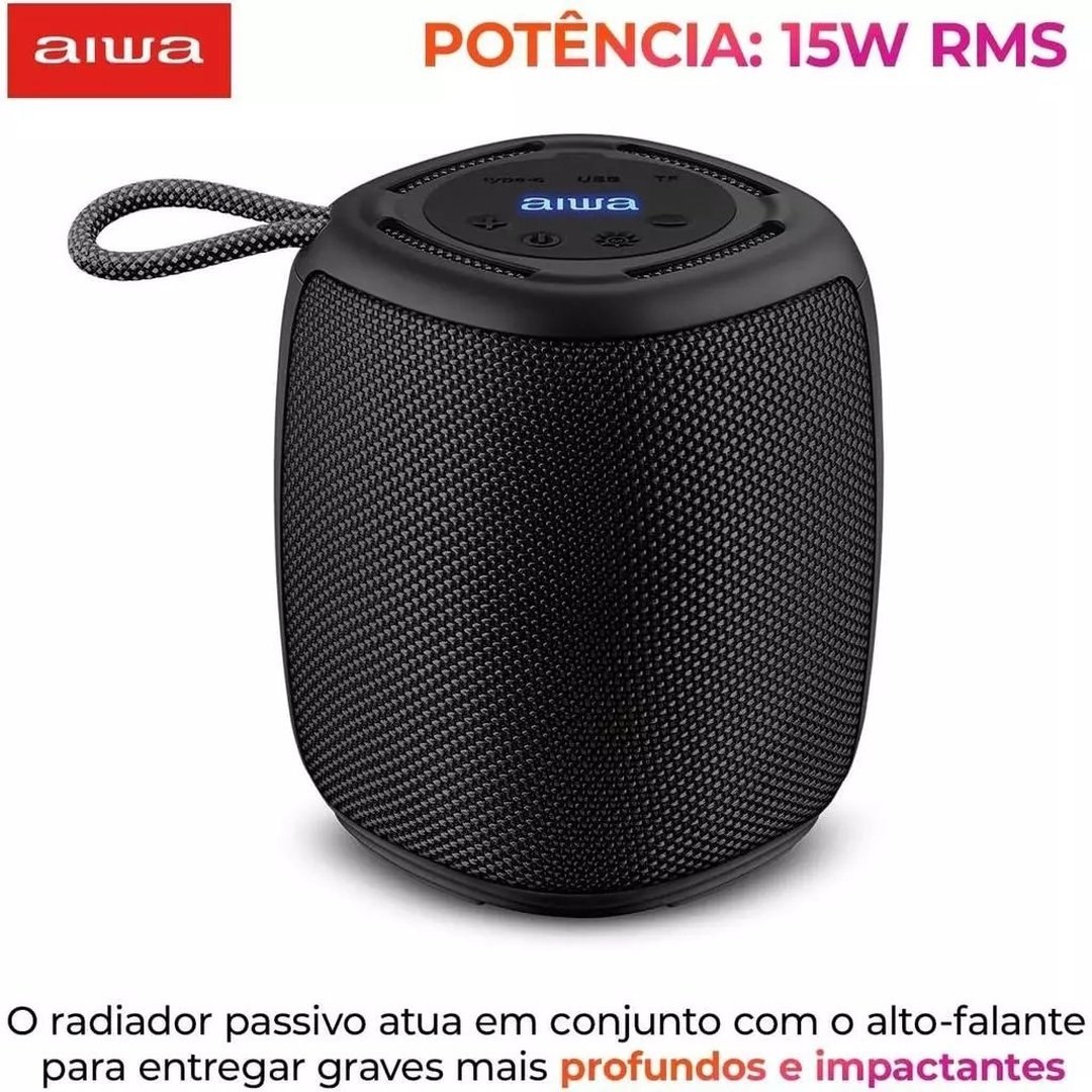 Caixa de Som Aiwa Speaker 15w Ipx4 Aws-sp-03-b Preto