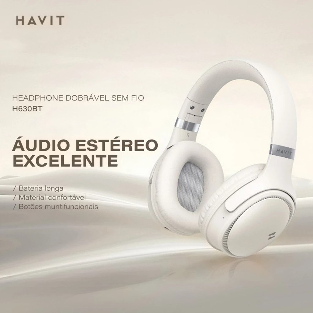 Headphone Sem Fio Havit H630bt Bluetooth 5.3 Multiponto On-ear 3D 55h Enc (Preto, Branco, Bege Ou Azul)
