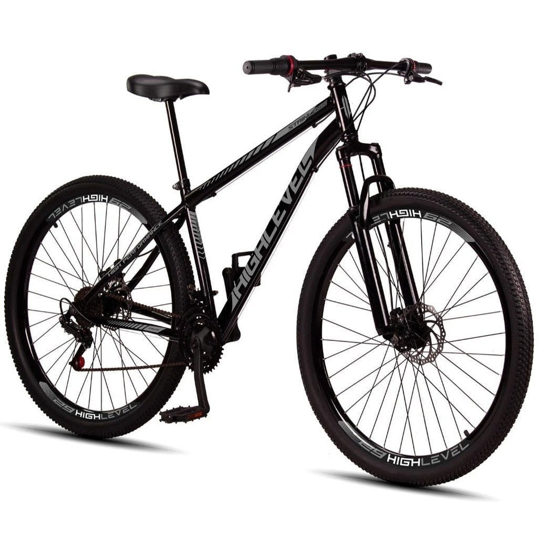 Bicicleta Aro 29 Highlevel Aço Carbono Freios A Disco Suspensão Dianteira 21 Marchas