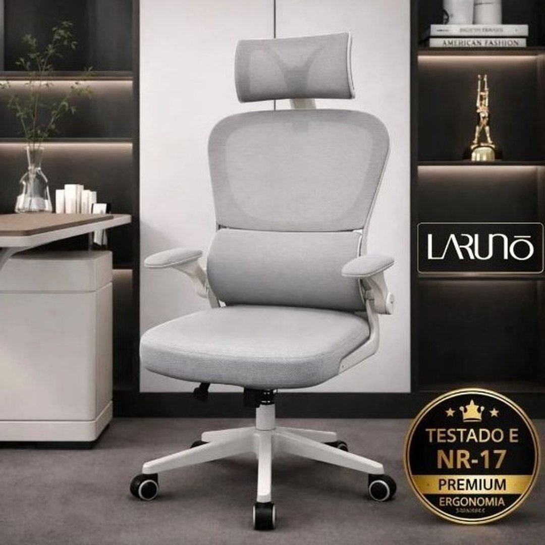 Cadeira de Escritório Ergonômica Giratória com Apoio Lombar e Braços Ajustáveis Laruno