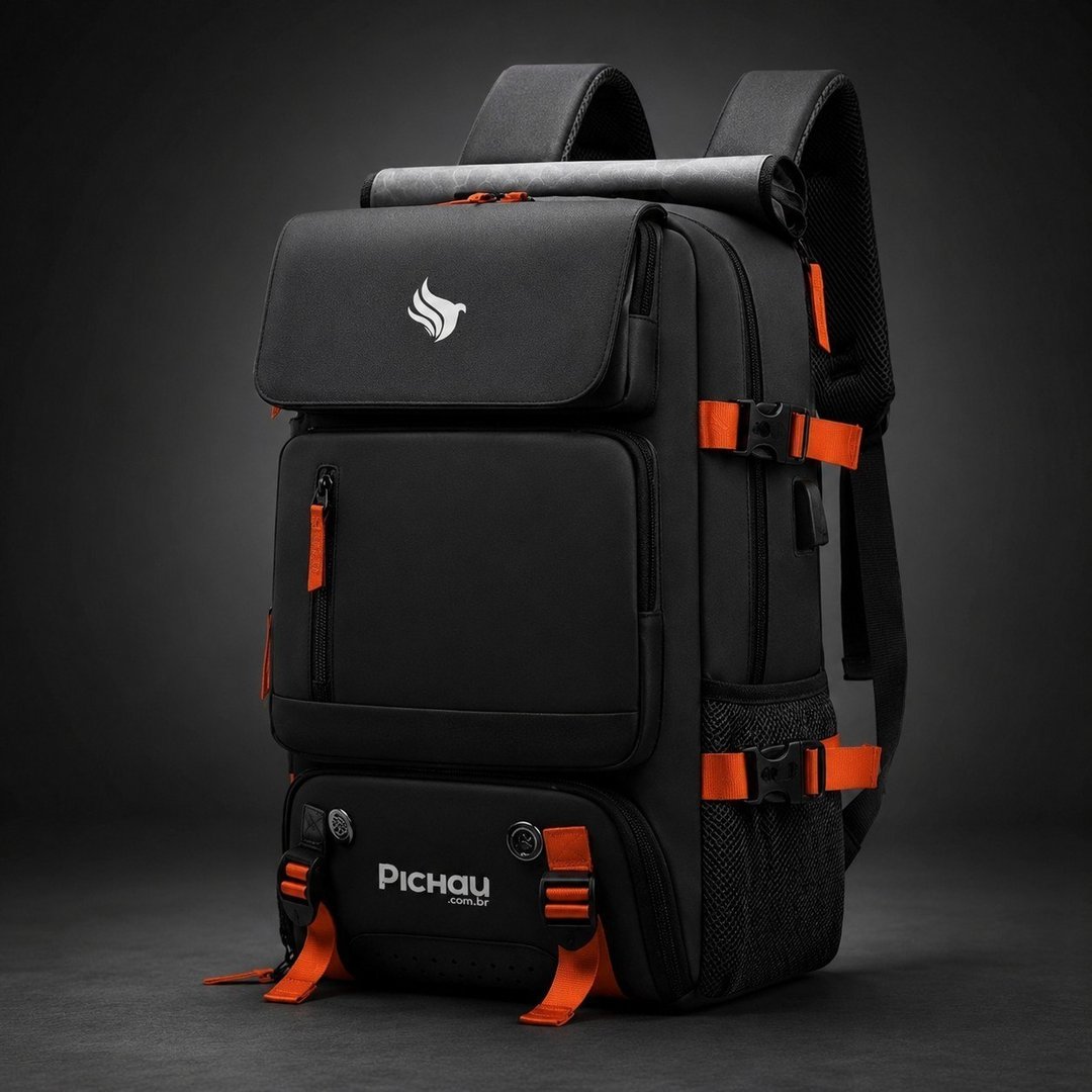 Mochila Pichau Vulcan, Preto e Vermelho