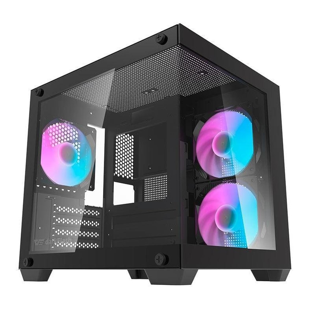 Gabinete Gamer Aigo Darkflash Durin D275m, Rainbow, Mid-Tower,L.Vidro, 3Fans, Preto, Dc-D275m-B-Br2