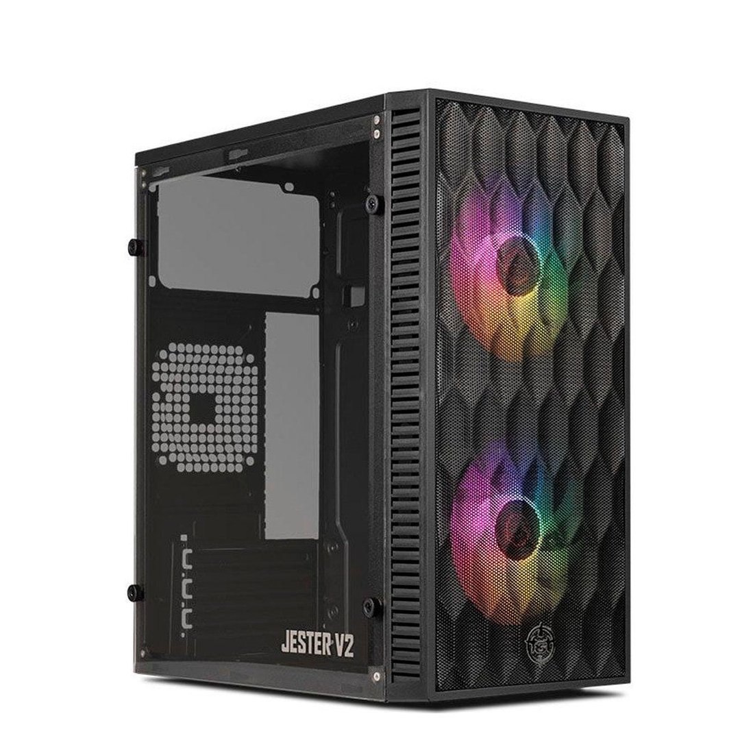 Gabinete Gamer TGT Jester V2 Rainbow Mini-Tower Lateral de Acrilico c/2 Fans, Preto TGT-JSRV2-BKGF02