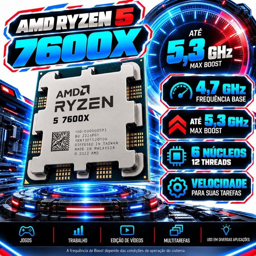 Processador Amd Ryzen 5 7600x Oem 6 Núcleos 12 Threads 5.3GHz Am5