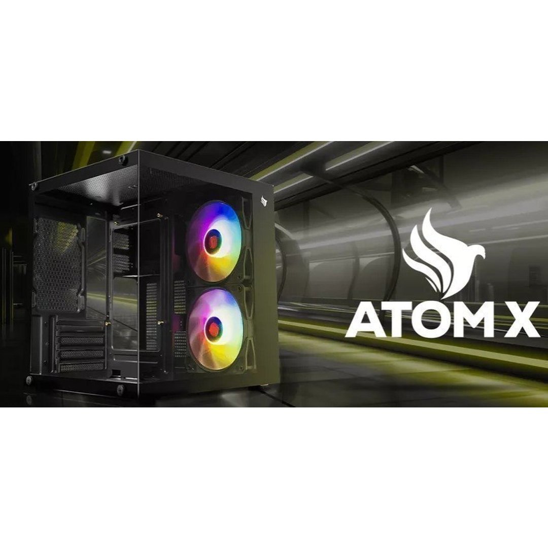 Gabinete Gamer Aquário Pichau Atom X, Mini-Tower, Lateral de Vidro, Com 2 Fans, Preto, PG-ATOMX-BK