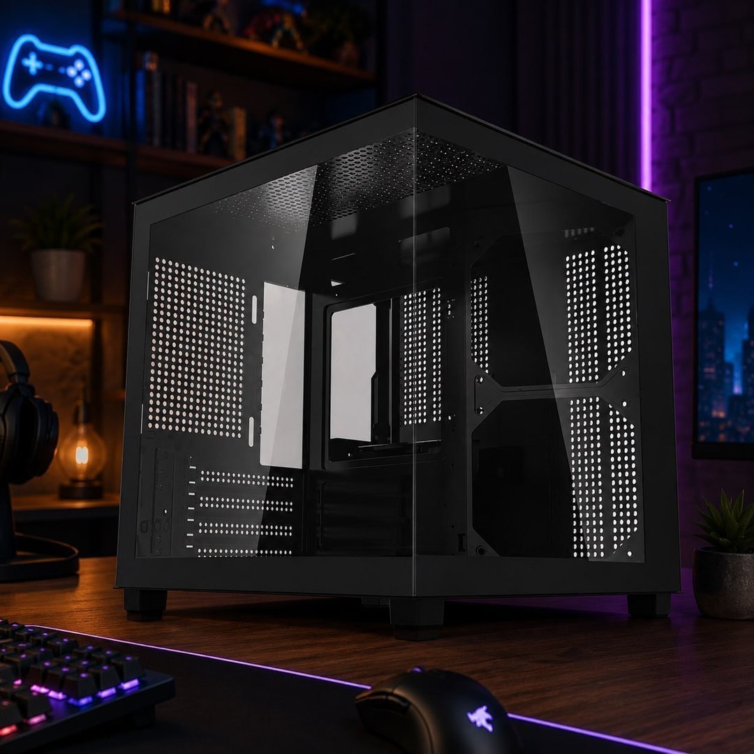 Gabinete Gamer Aquário Aigo Apollo A275, Mini-Tower, Lateral de Vidro, Preto, AC-A275-B-HQ1