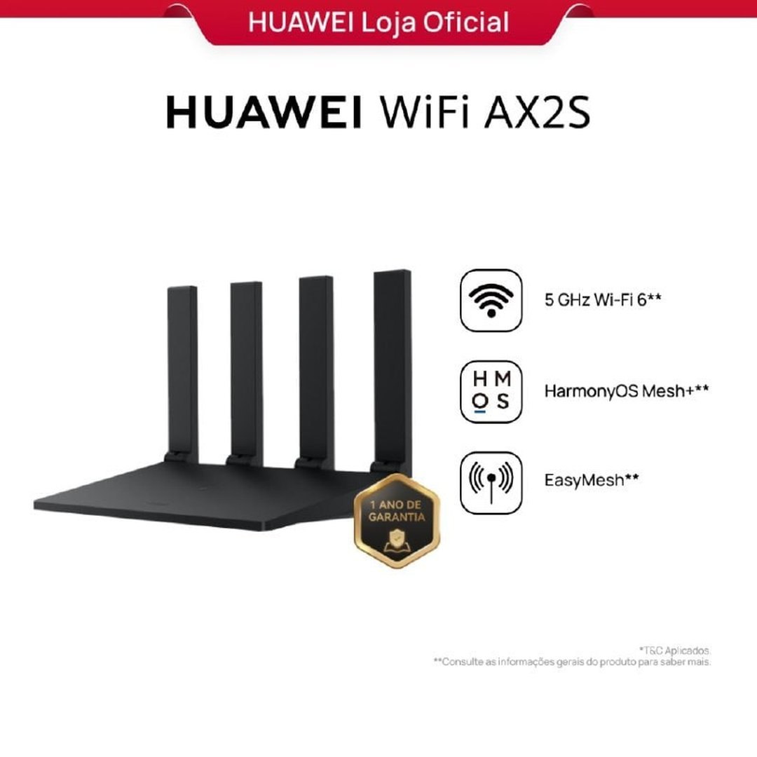 Huawei WiFi Ax2s Roteador Ws7000 V2 Dual Band 4 Antenas 5 GHz Wi-Fi 6