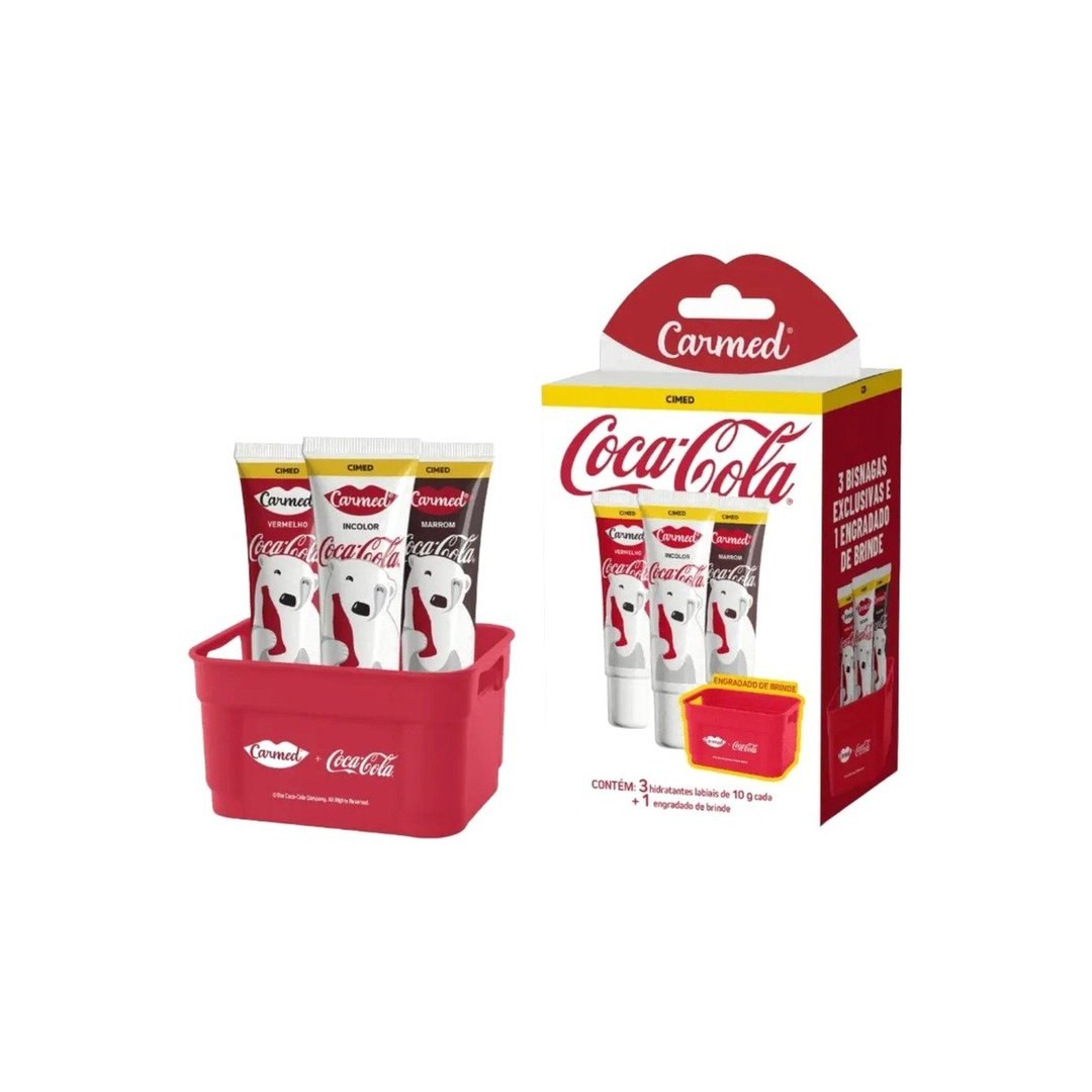 Kit Carmed Coca-Cola 3 Hidratantes Labiais 10g + Engradado