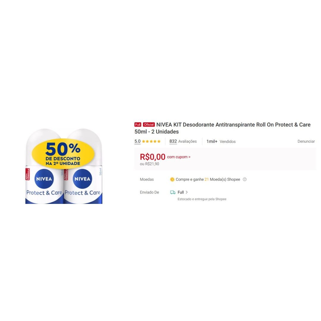 NIVEA KIT Desodorante Antitranspirante Roll On Protect & Care 50ml - 2 Unidades