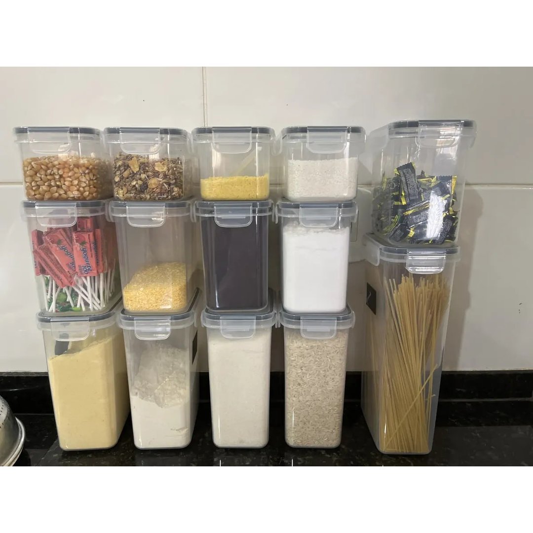 Kit 15 Potes Herméticos Mantimentos Quadrado Branco Vie Idéale