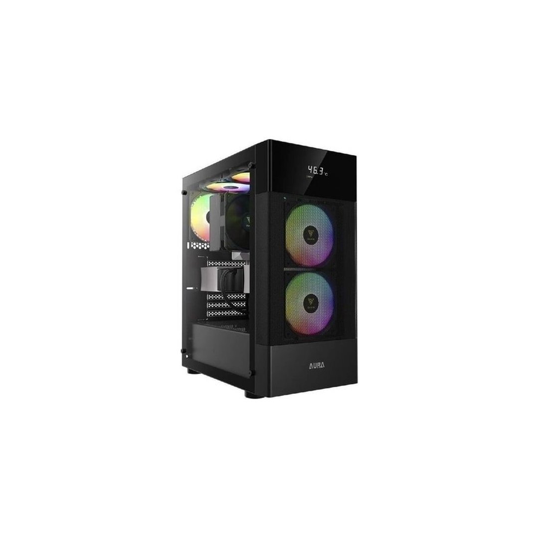 Gabinete Gamer Gamdias Aura Gc5 Elite Preto Argb Com 3 Fans (Versão Com Tela de Monitoramento)