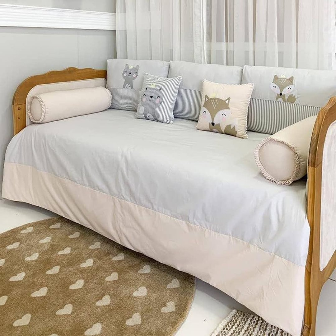 Kit Sofá Cama 6 Peças Duvet Woodland Branco/Cinza/Bege, Biramar Baby, Cinza