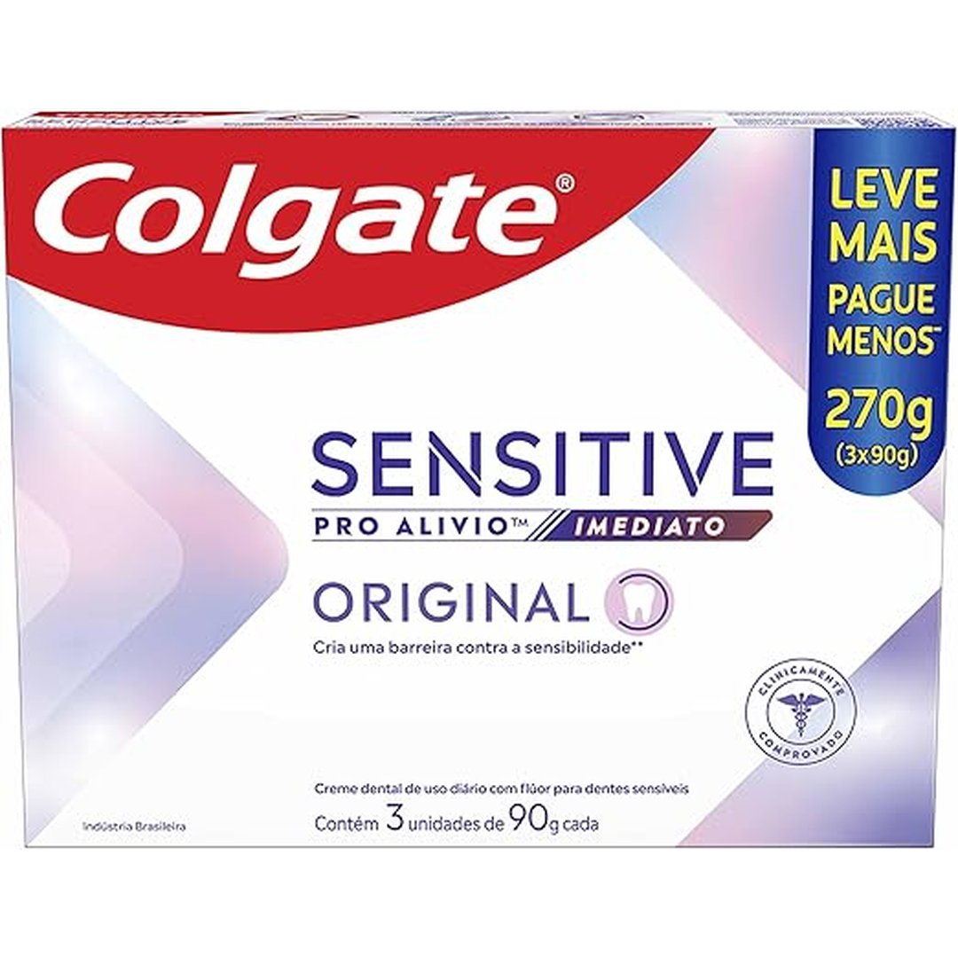 Colgate Creme Dental para sensibilidade Sensitive Pro Alívio Imediato 90 g, 3 Unidades, Alívio da Sensibilidade com Arginina, Sensação Imediata