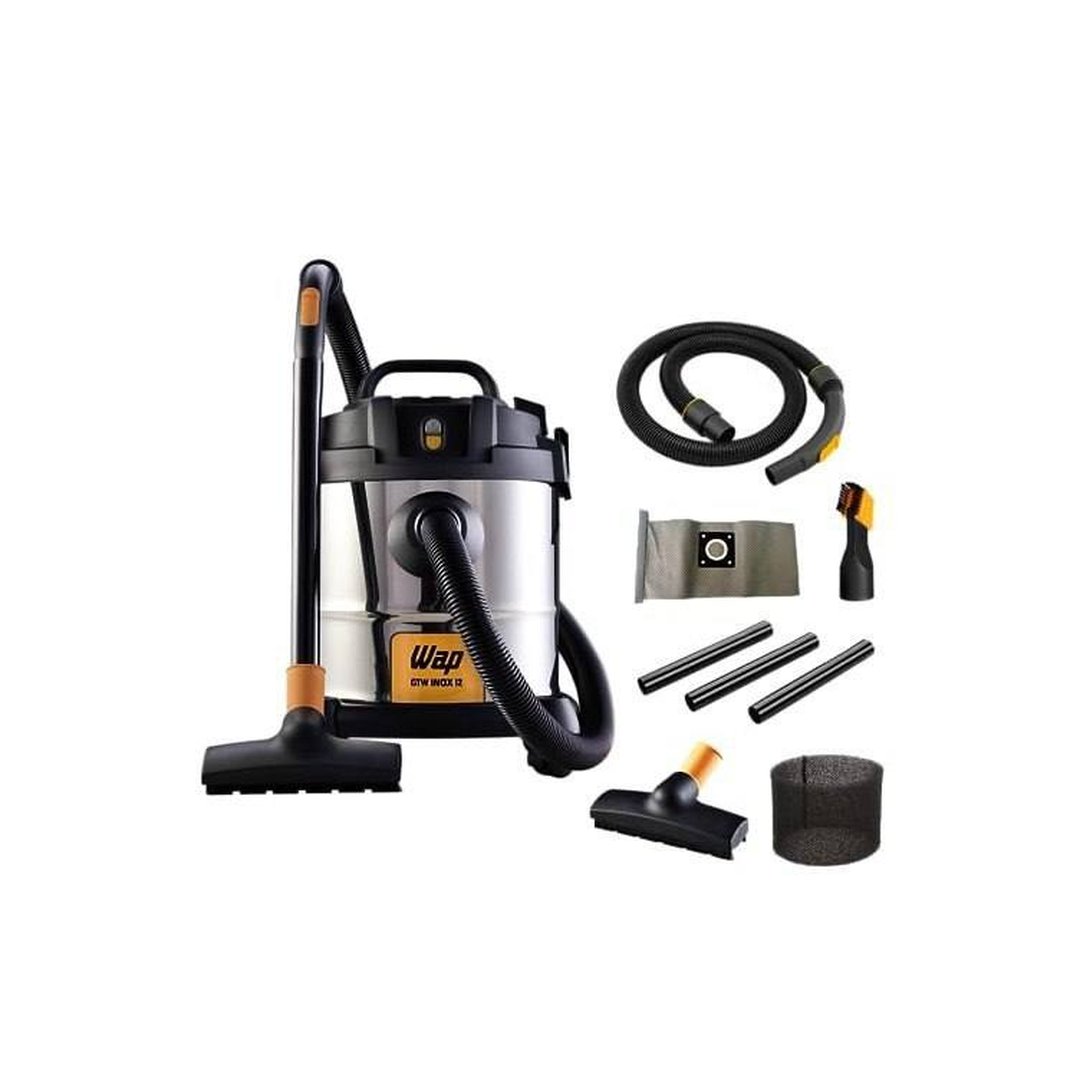 WAP Aspirador de Pó e Água Barril Gtw Inox 12, Compacto, 12 Litros, com Filtro Lavável, 160mbar 1400W 220V