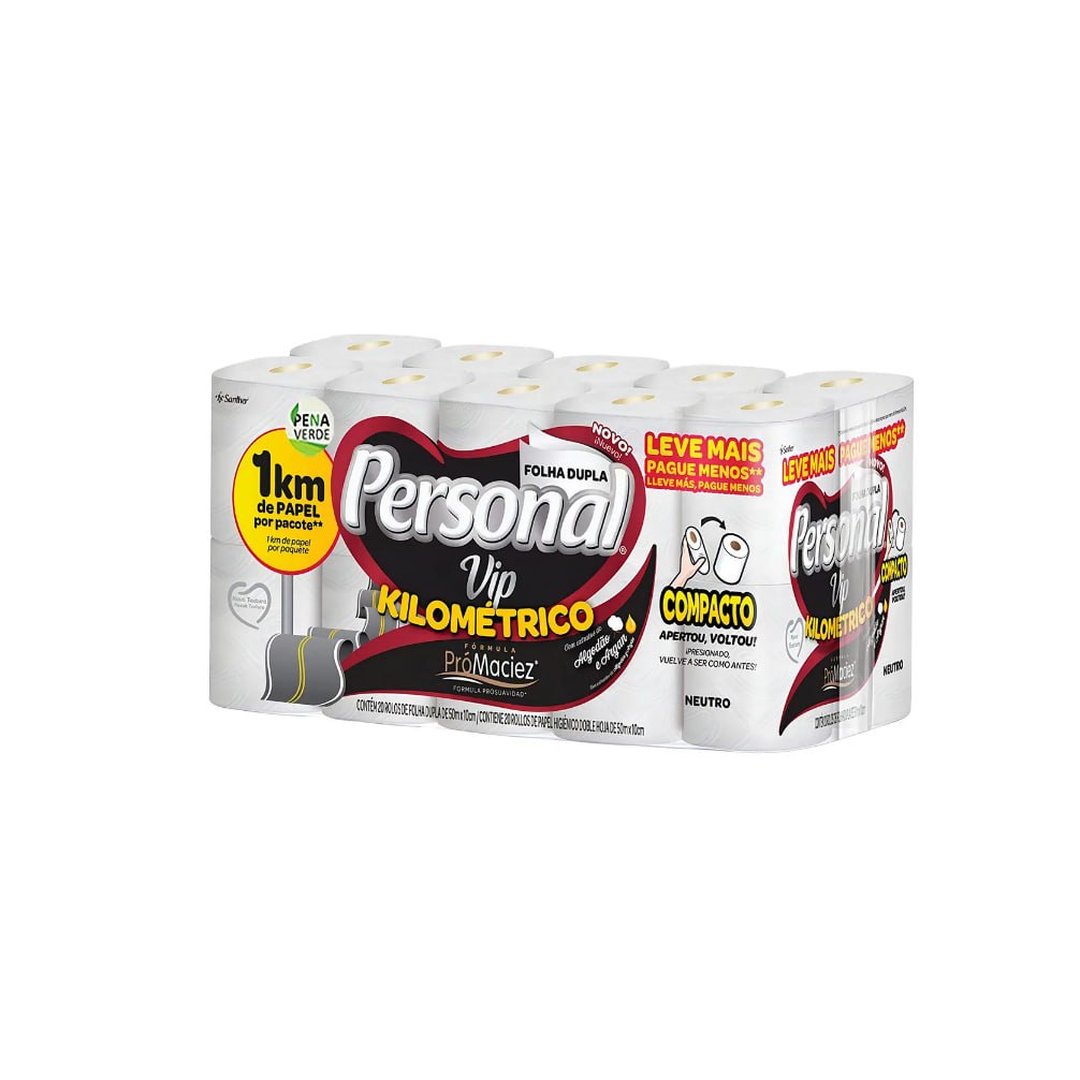 Regional - Papel Higiênico Vip Kilométrico Neutro Folha Dupla com 20 rolos de 50 metros Personal - R$ 25 cada a partir de 2 uni