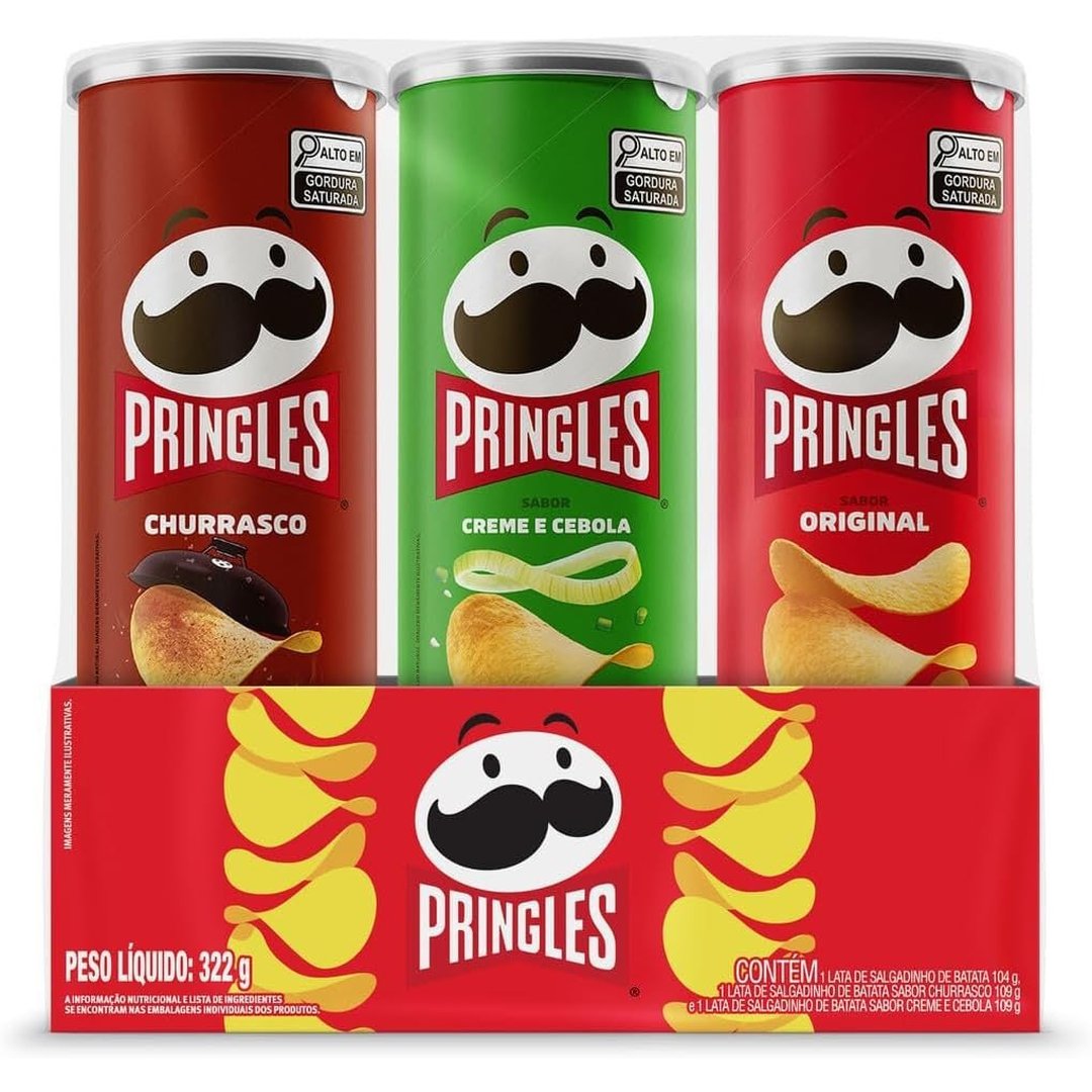 Pringles Pack Promo Salgadinho de Batata Frita 3 Sabores Original, Creme e Cebola e Churrasco