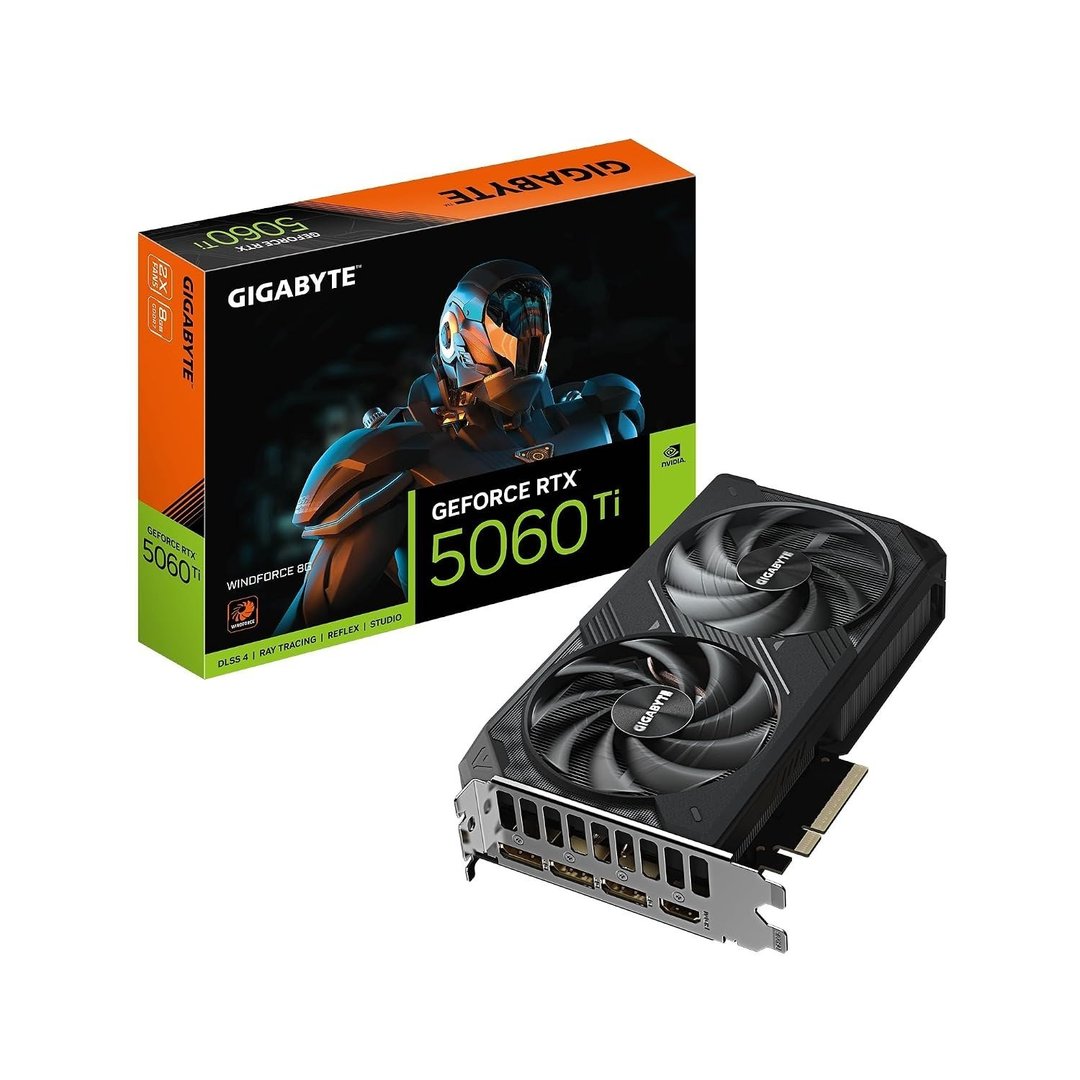 RTX 5060 TI Gigabyte Placa de vídeo GeForce RTX5060 Ti Windforce 8G 8GB GDDR7, 128bit, PCI-E 5.0, 2572MHz Core Clock, 3 x DisplayPort, 1 x HDMI, Gv-N506TWF2-8GD